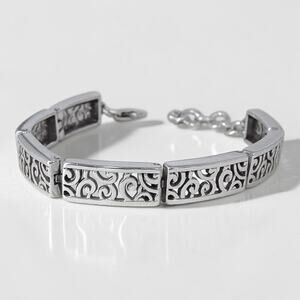 Brighton Deco Lace Bracelet Silver Plated Rectangular Links Scrollwork 7-8"